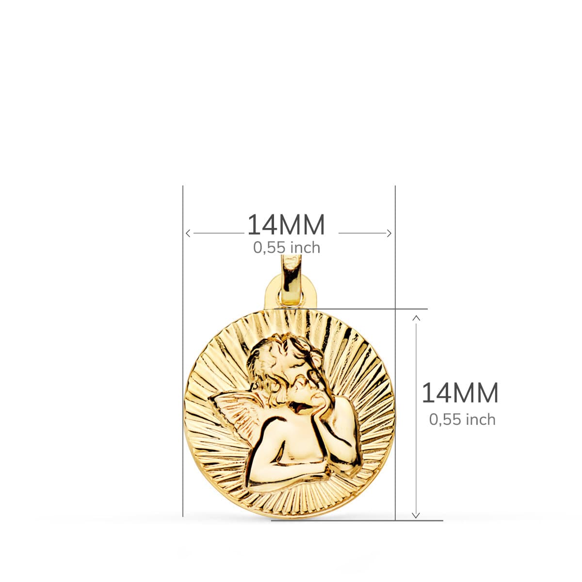 9K MEDALLA ORO AMARILLO ANGELITO BURLON ESTRIADO EN BRILLO 14 MM
