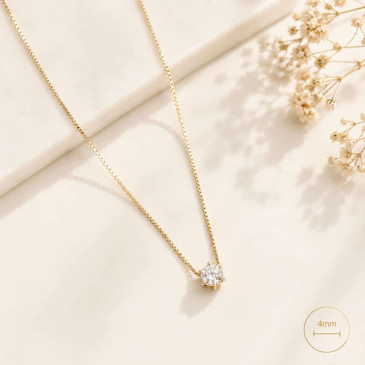 Collar punto de luz 4mm cadena diamantada de plata de ley con baño de oro de 14 quilates - Joyería Zafir