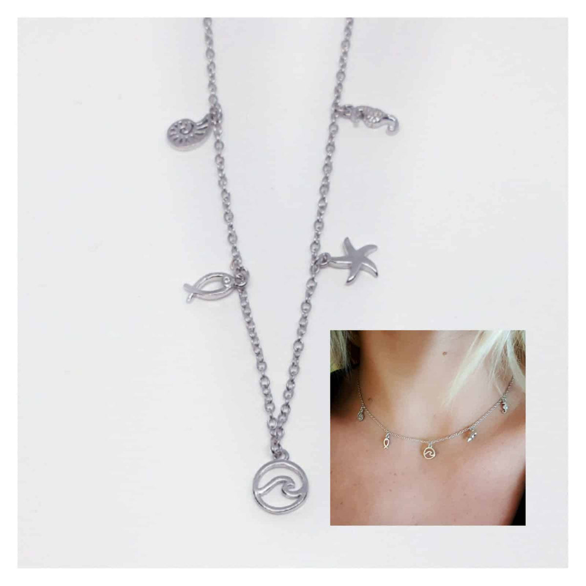 Collar mar de plata de plata de ley - vista adicional