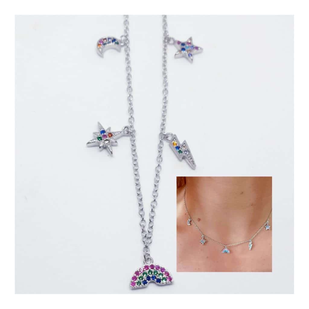 Collar cielo colores de plata de ley