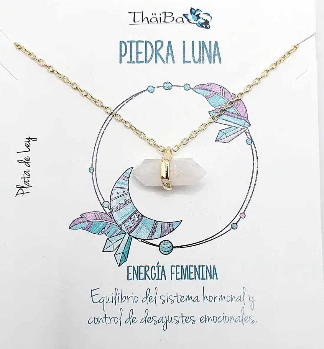 Collar piedra luna oro prisma