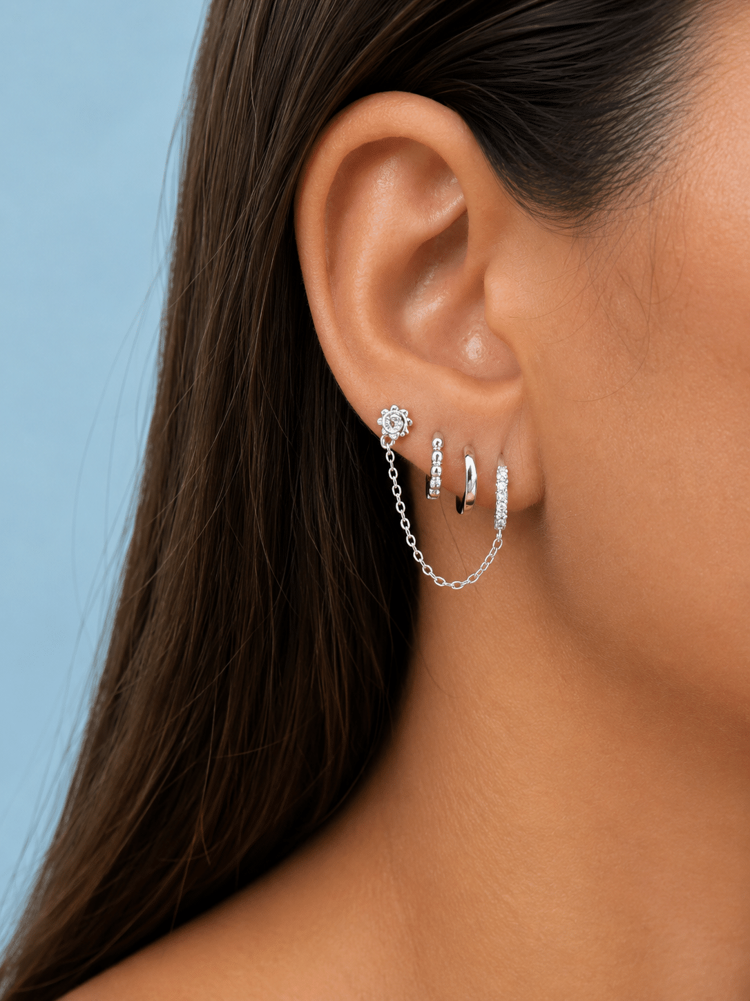 Pendientes cadena luz de flor de plata de ley - imagen adicional - Joyería Zafir