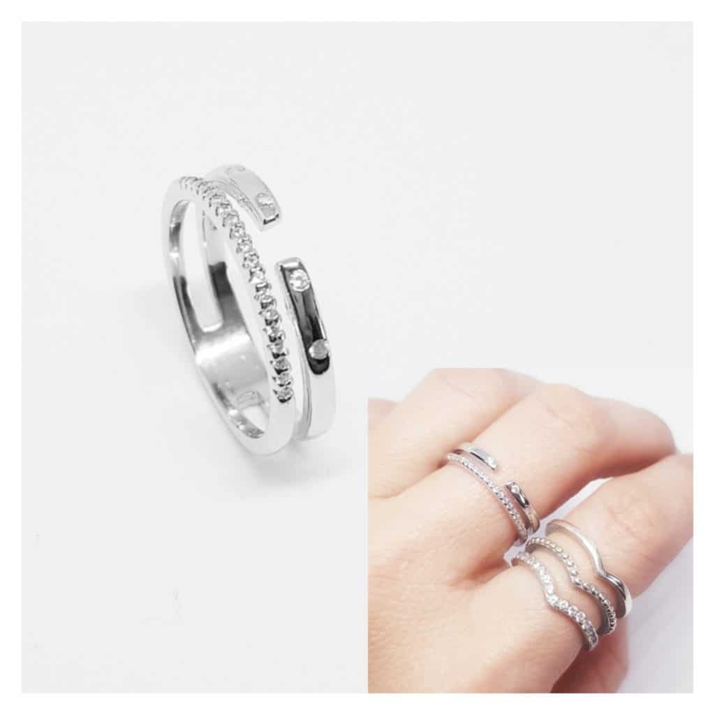 Anillo dos lineas cut de plata de ley