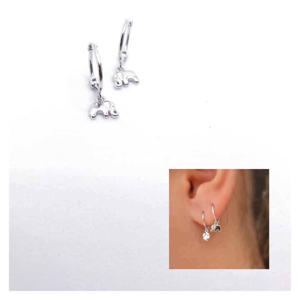 Pendientes elefantes de plata de ley
