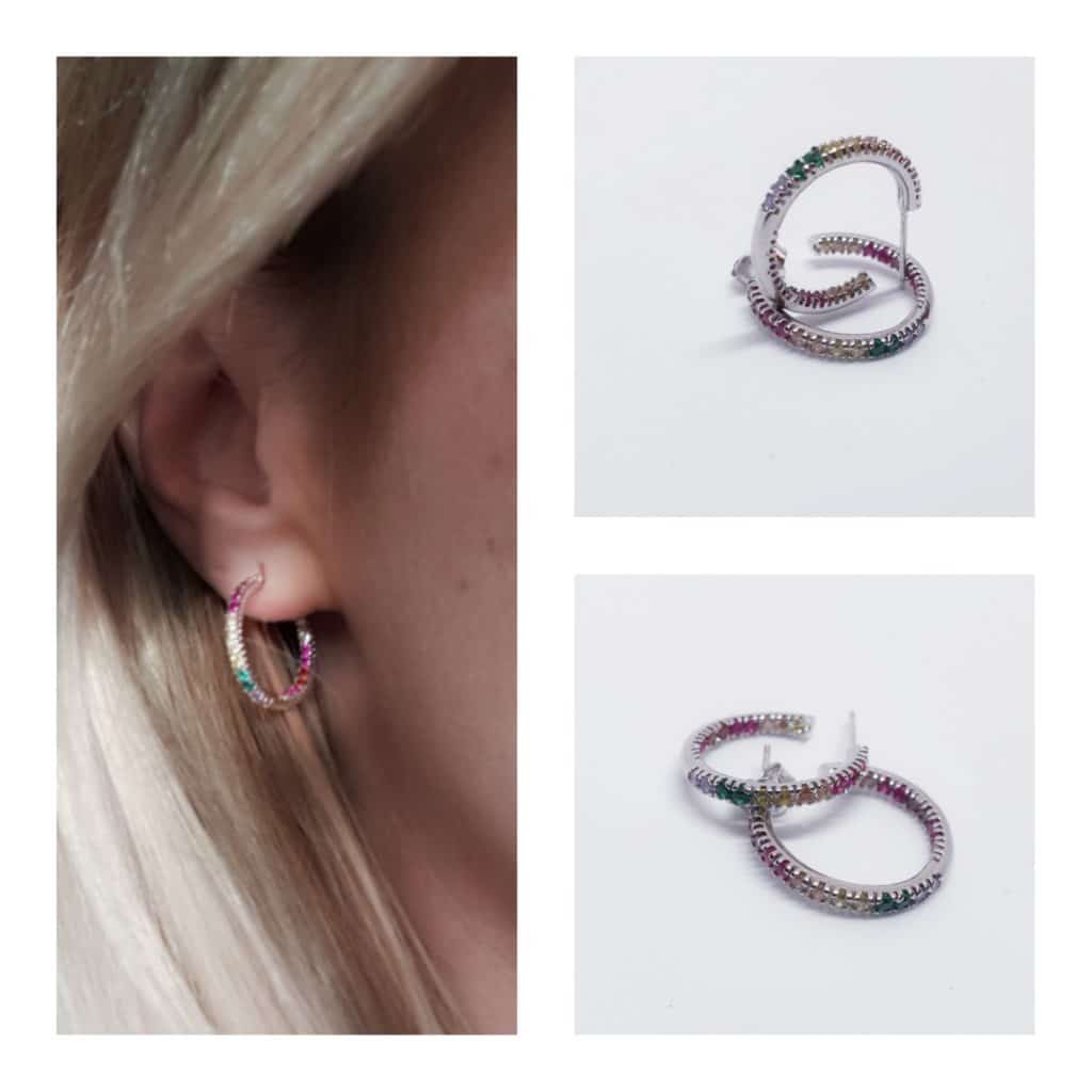 Pendientes aros circonitas colores 15 mm