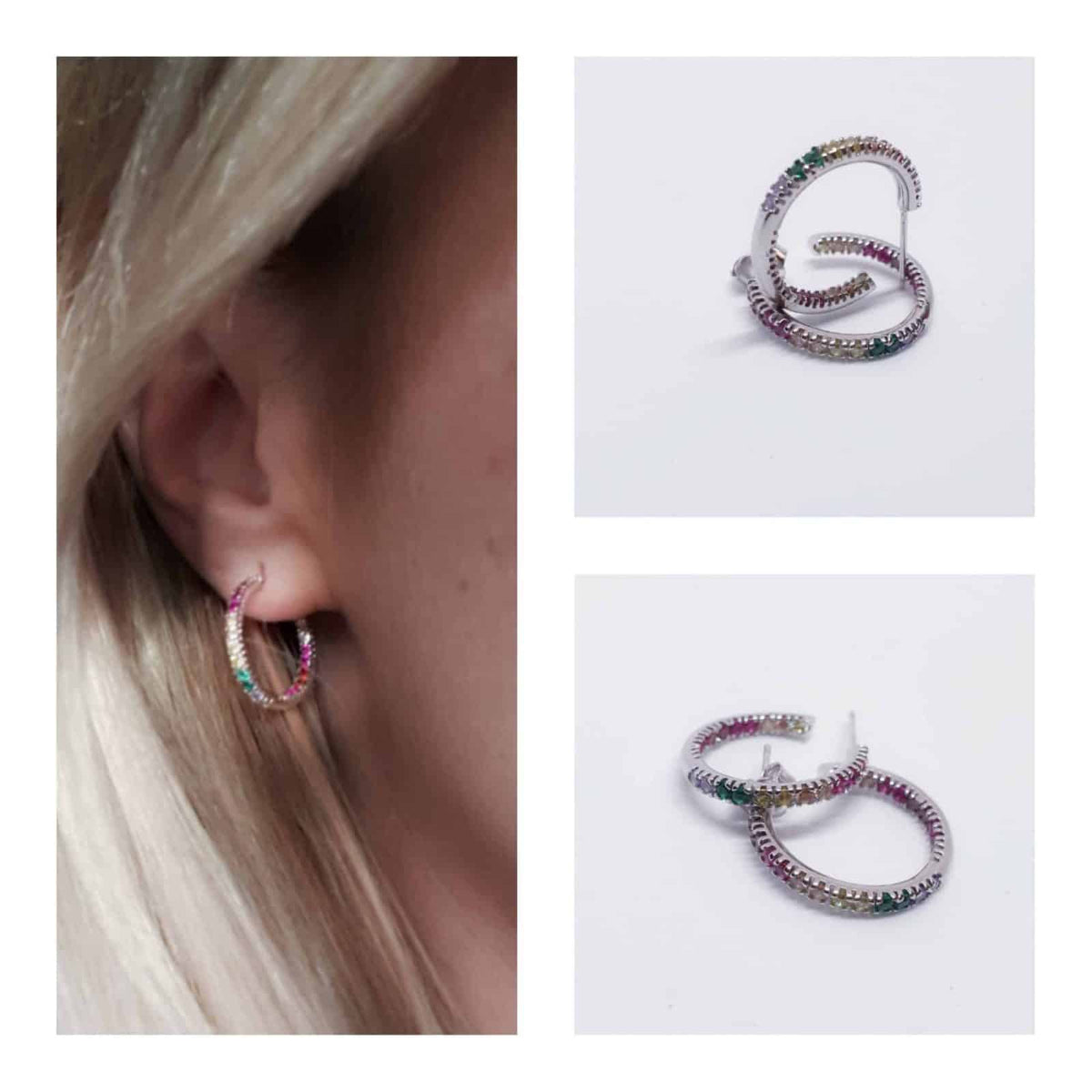 Pendientes aros circonitas colores 15 mm de plata de ley - vista adicional