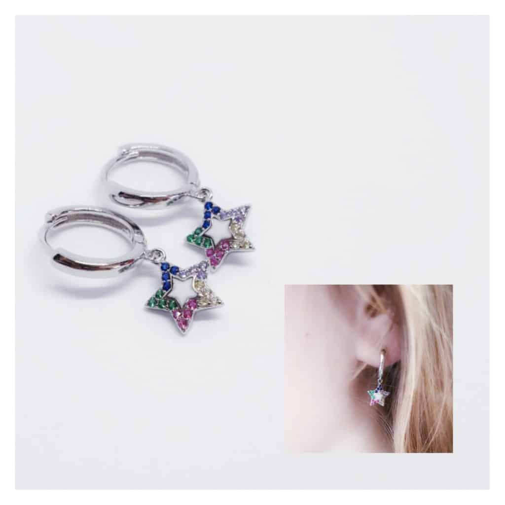 Pendientes estrella blanca de plata de ley