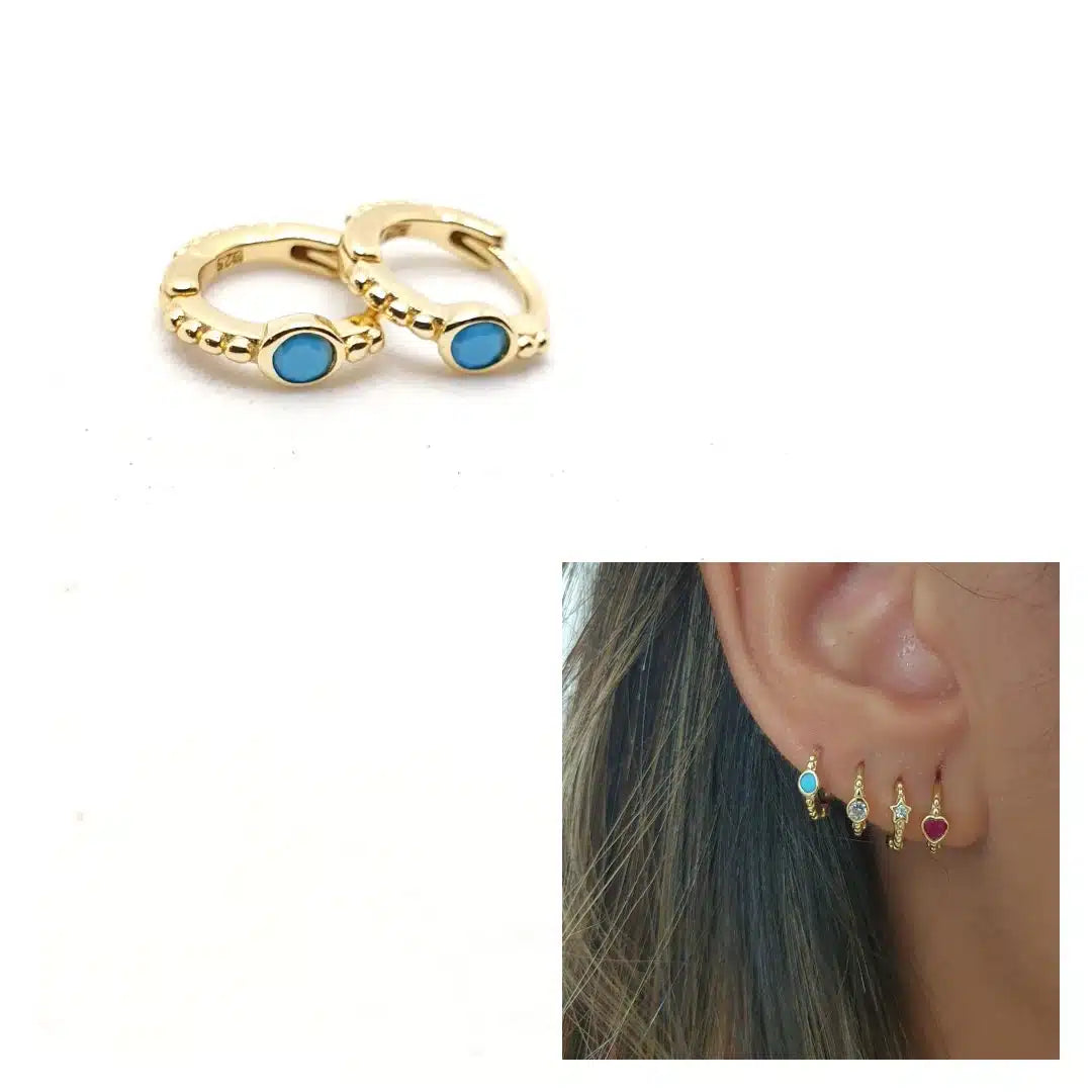 Pendiente mini arito turquesa oro