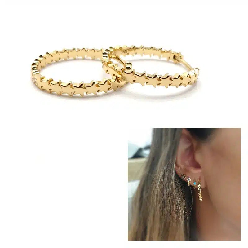 Pendientes aro estrellitas oro