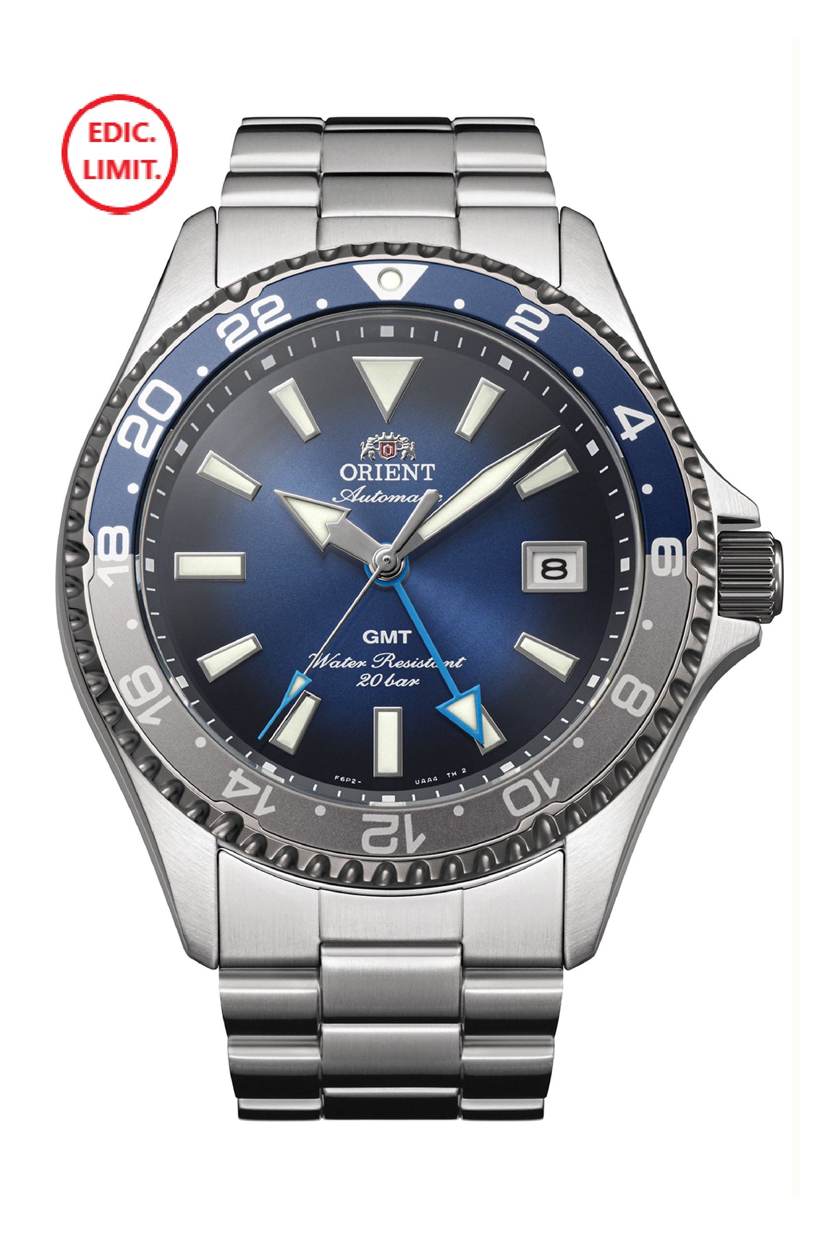 Reloj Orient Mako GMT RA-BC0005L30B, esfera azul