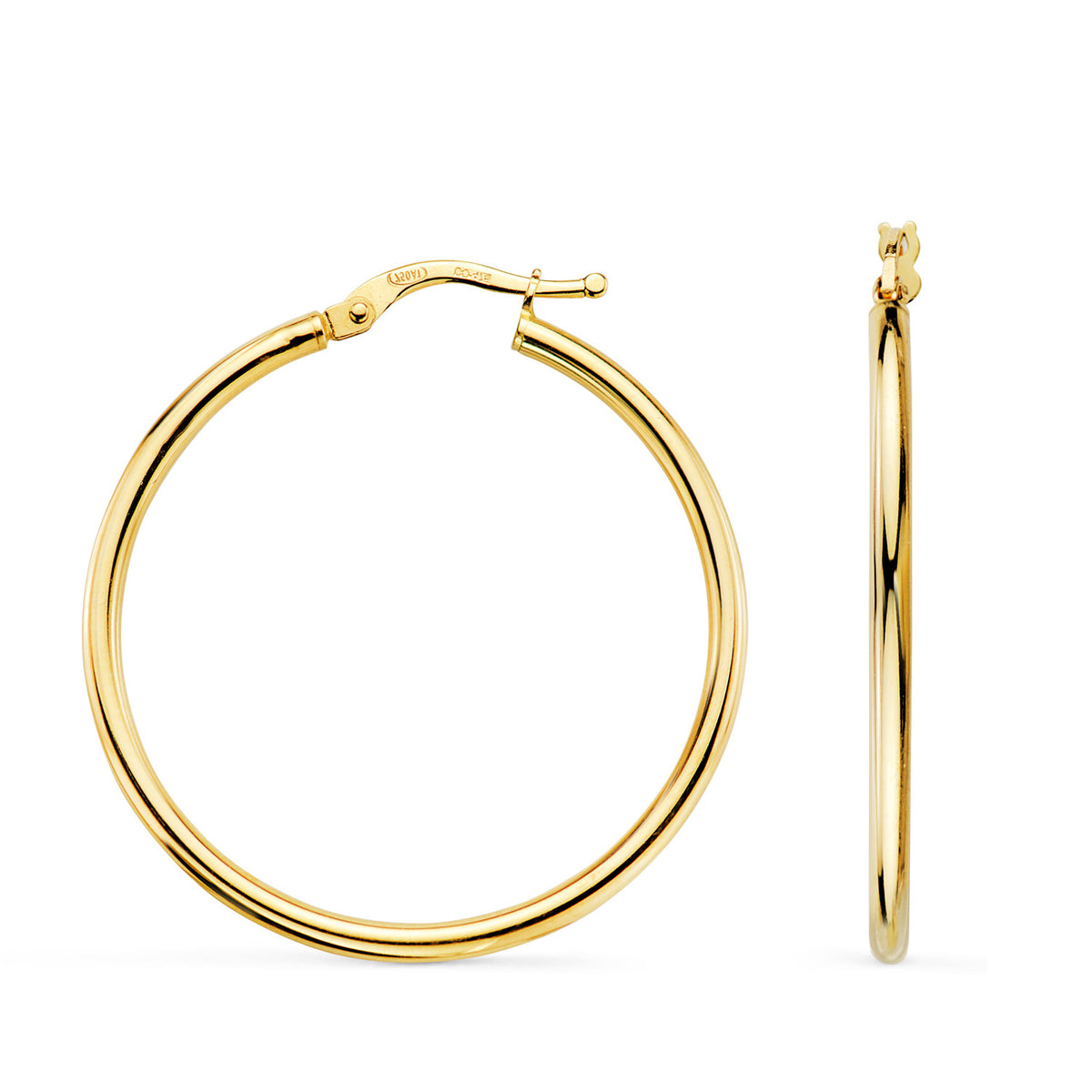 Aros Huecos Redondos Tubo Redondo 34 mm. Grosor 2 mm de oro amarillo 18K