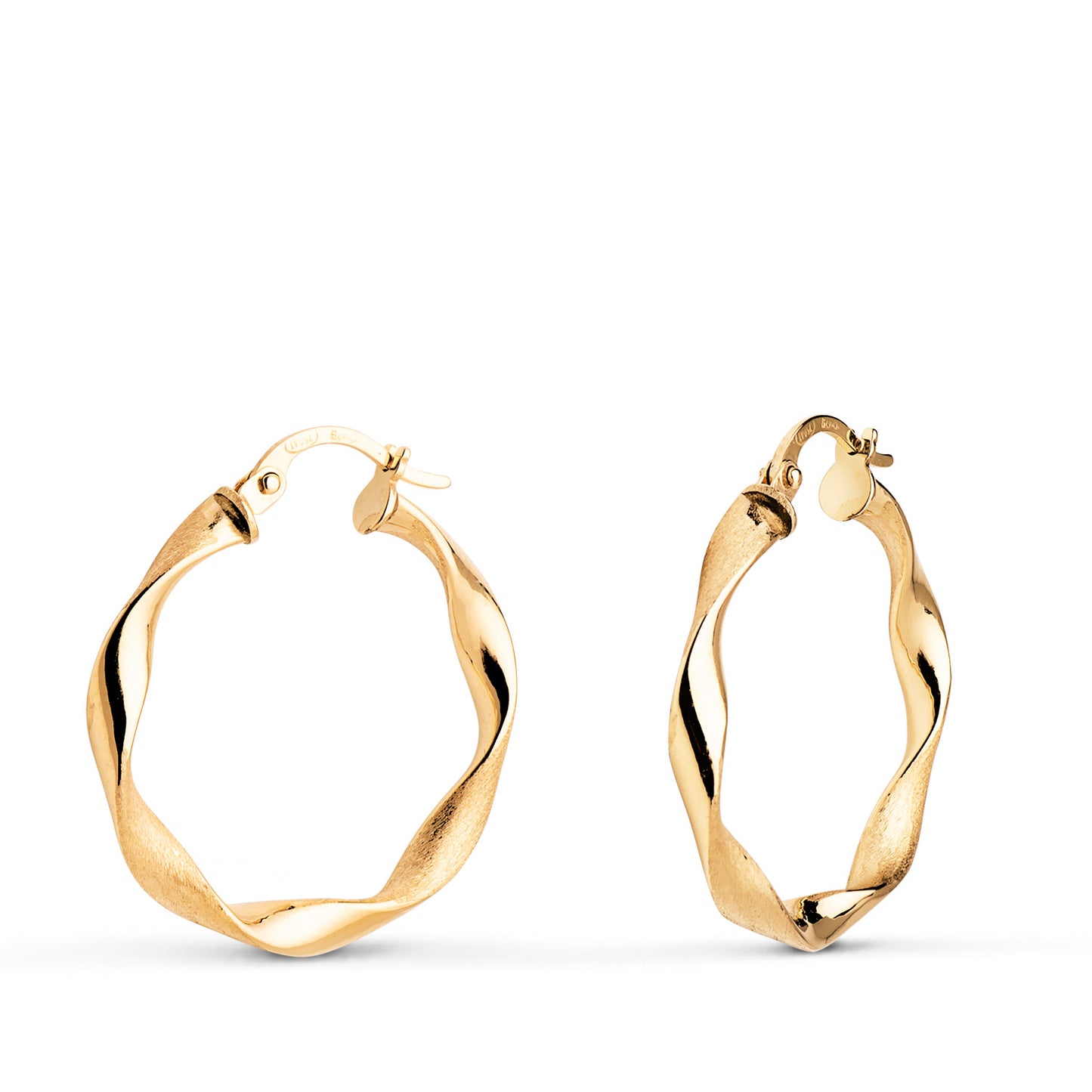 Aros Huecos Retorcidos Mate y Brillo 24 mm. Grosor: 3 mm de oro amarillo 18K