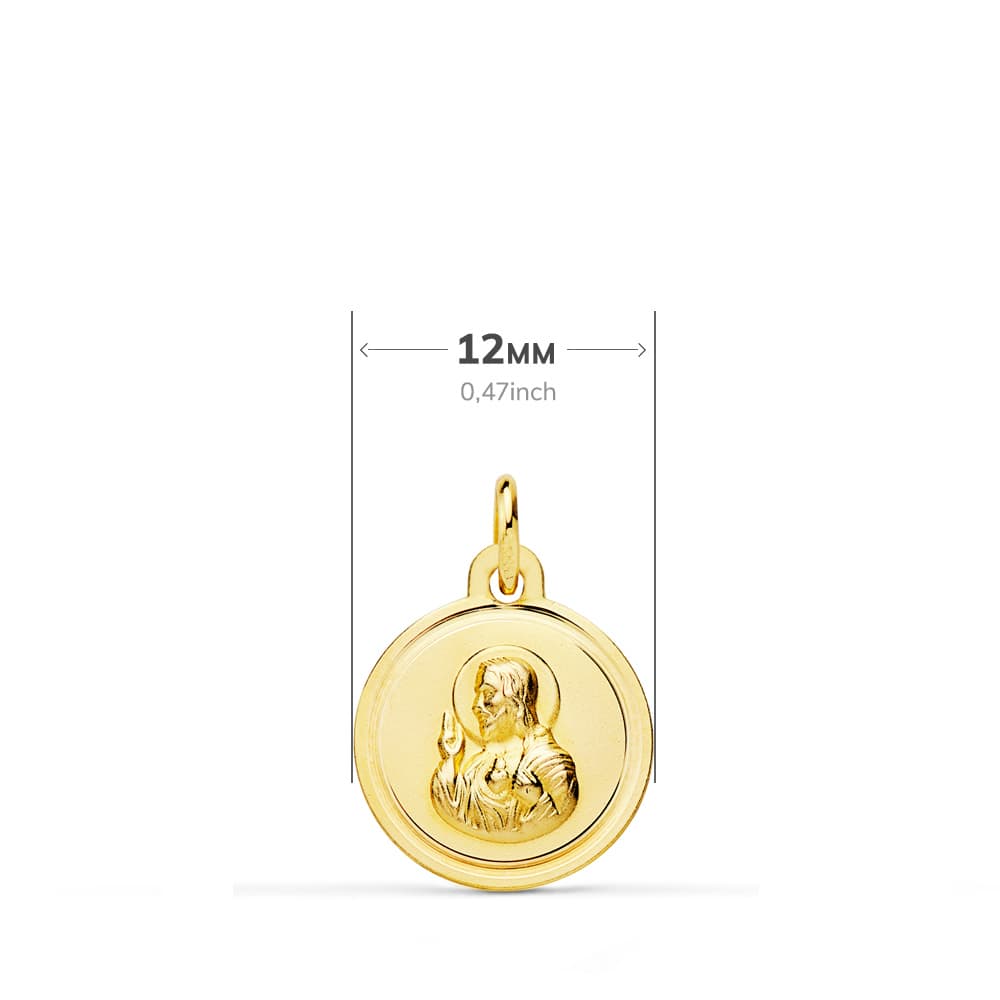 18K ESCAPULARIO ORO AMARILLO BISEL ORO AMARILLO VIRGEN DEL CARMEN CORAZON DE JESUS 12 MM
