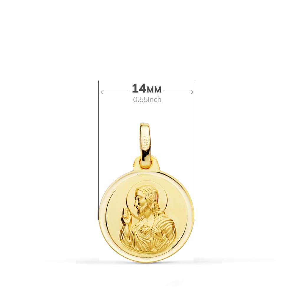18K ESCAPULARIO ORO AMARILLO BISEL ORO AMARILLO VIRGEN DEL CARMEN CORAZON DE JESUS 14 MM