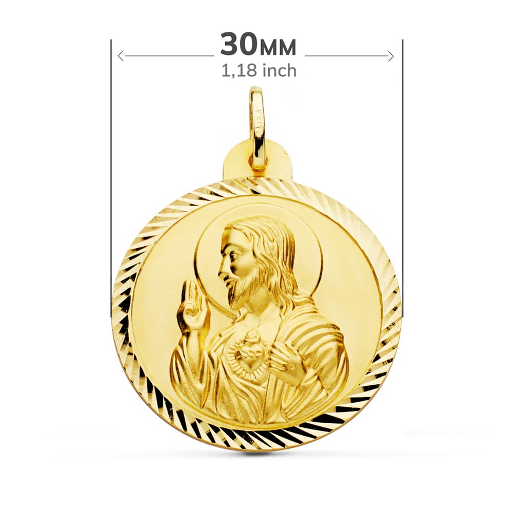 18K ESCAPULARIO ORO AMARILLO HELICE VIRGEN CARMEN Y CORAZON DE JESUS 30 MM