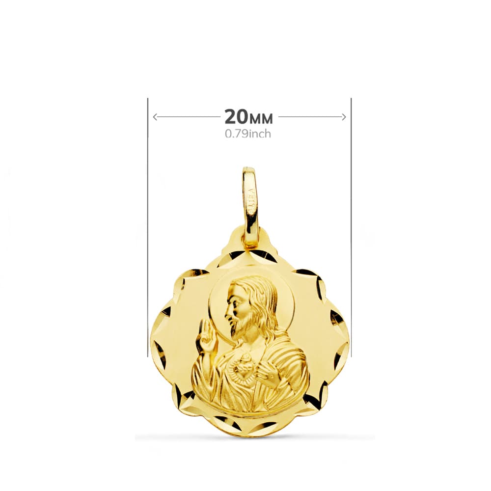 18K ESCAPULARIO ORO AMARILLO PANDERETA VIRGEN DEL CARMEN Y CORAZON DE JESUS 20 MM