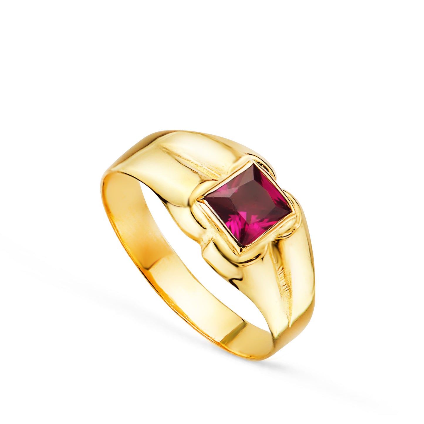 9K SOLITARIO ORO AMARILLO PEQUEÑO BEBE O MEÑIQUE CIRCONITA ROJA CUADRADA 3,5MM