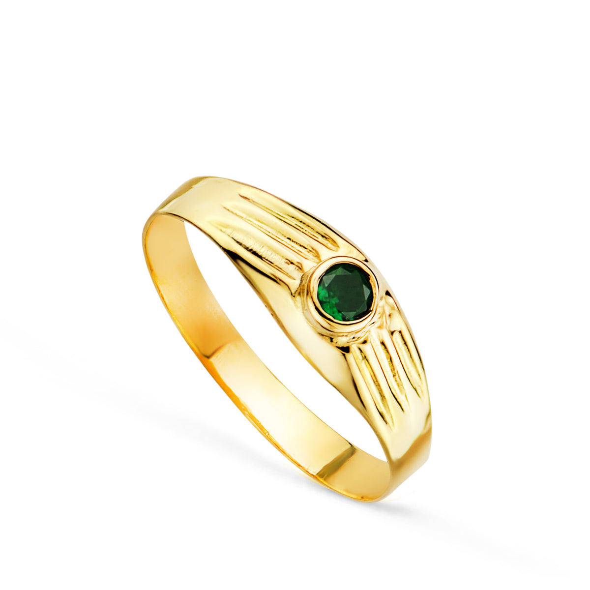 Solitario Hueco de Bebe O Meñique Circonita Verde 3 mm Lateral Galloneado de oro amarillo 18K