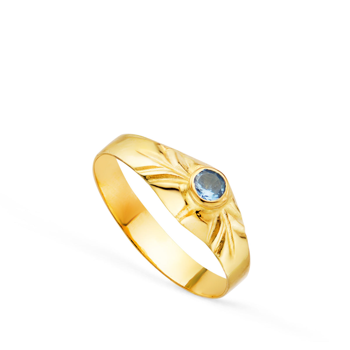Solitario Pequeño Bebe O Meñique Circonita Aguamarina Redonda 2,5 mm de oro amarillo 18K