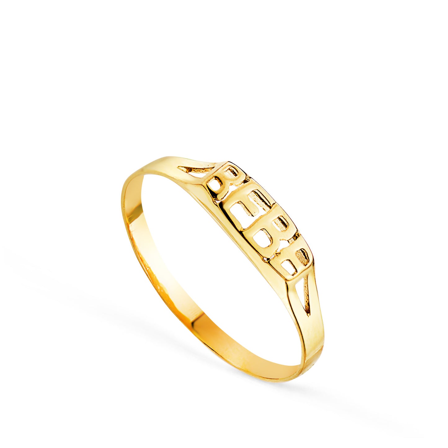 18K SELLO ORO AMARILLO PALABRA BEBE. ANCHO 8X3 MM