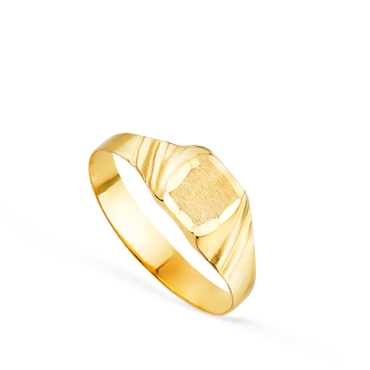 18K SELLO ORO AMARILLO HUECO BEBE O MEÑIQUE OVAL LABRADO LATERAL. ZONA GRABADO 4X4 MM