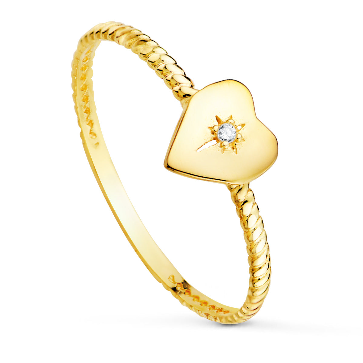 Sortija Corazon con Diamante Laboratorio Talla Brillante 0,008 Qt. Vs2 - G C. Amor de oro amarillo 18K