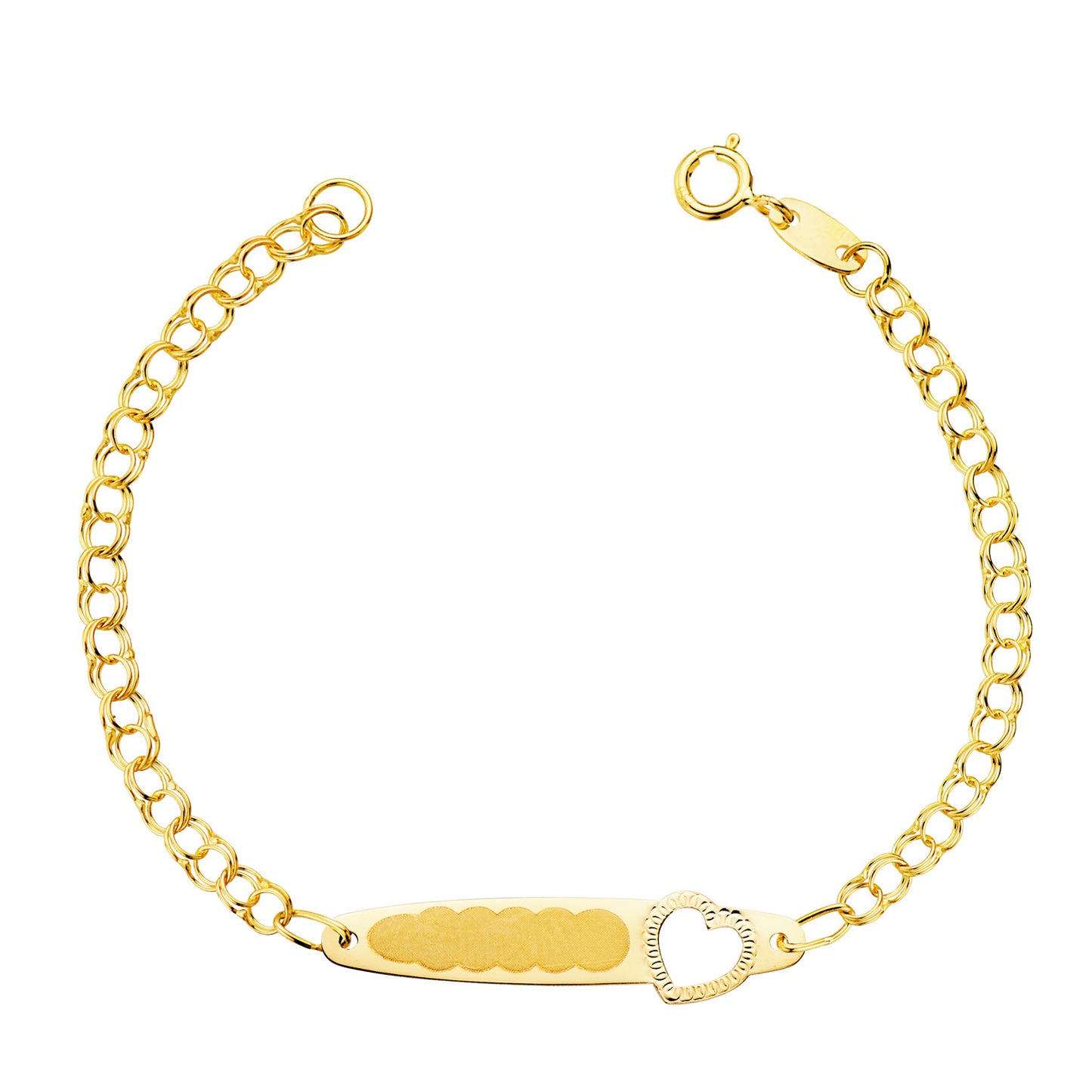 Esclava Hungara Placa Chapa con Corazon Tallado 26 x 6 mm 13 cm de oro amarillo 18K