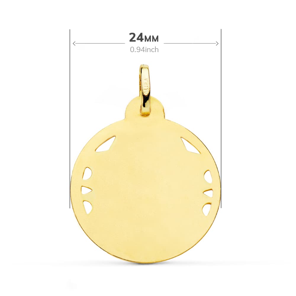 18K MEDALLA ORO AMARILLO CRISTO SAGRADO CORAZON DE JESUS HELICE CALADA 24 MM