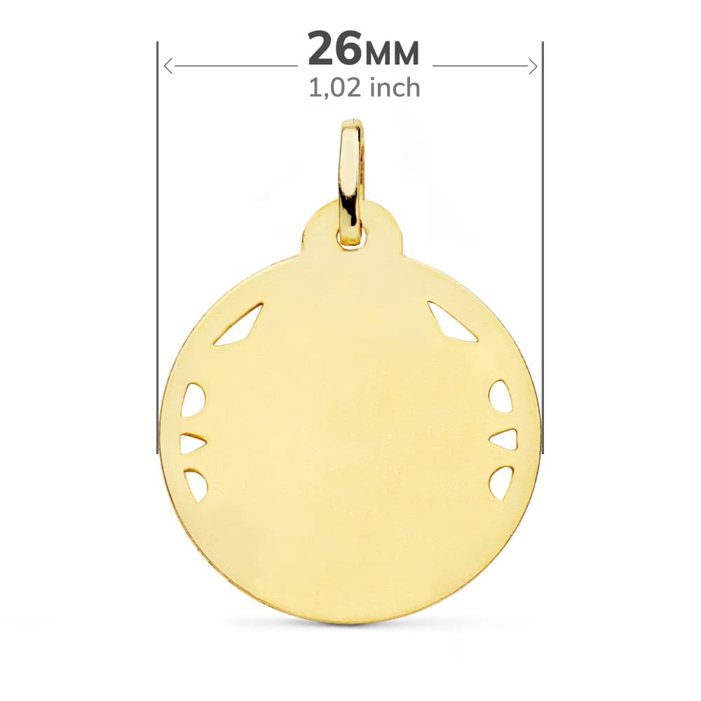 18K MEDALLA ORO AMARILLO CRISTO SAGRADO CORAZON DE JESUS HELICE CALADA 26 MM