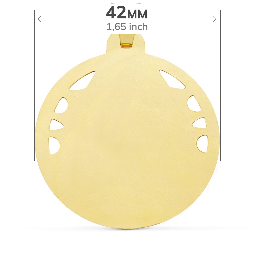 18K MEDALLA ORO AMARILLO CRISTO SAGRADO CORAZON DE JESUS CALADO Y TALLADO 42 MM