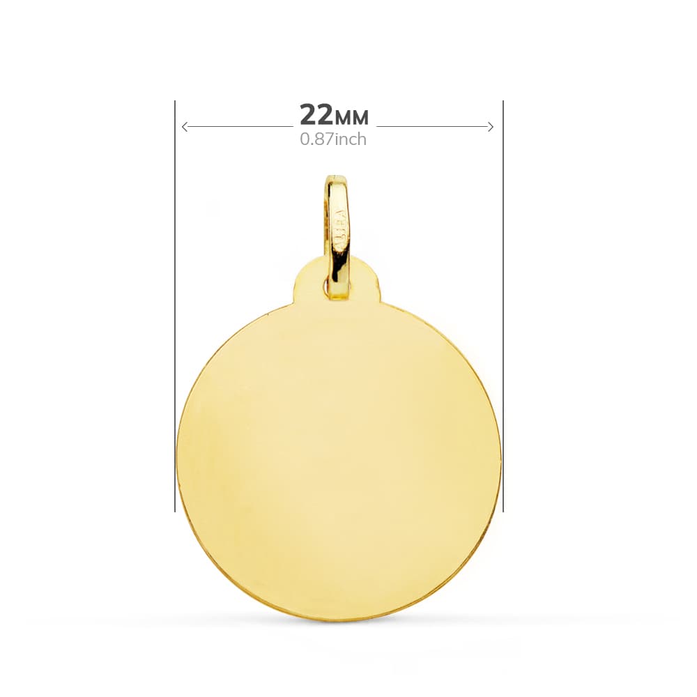 18K MEDALLA ORO AMARILLO VIRGEN DEL CARMEN LISA MATIZADA 22 MM