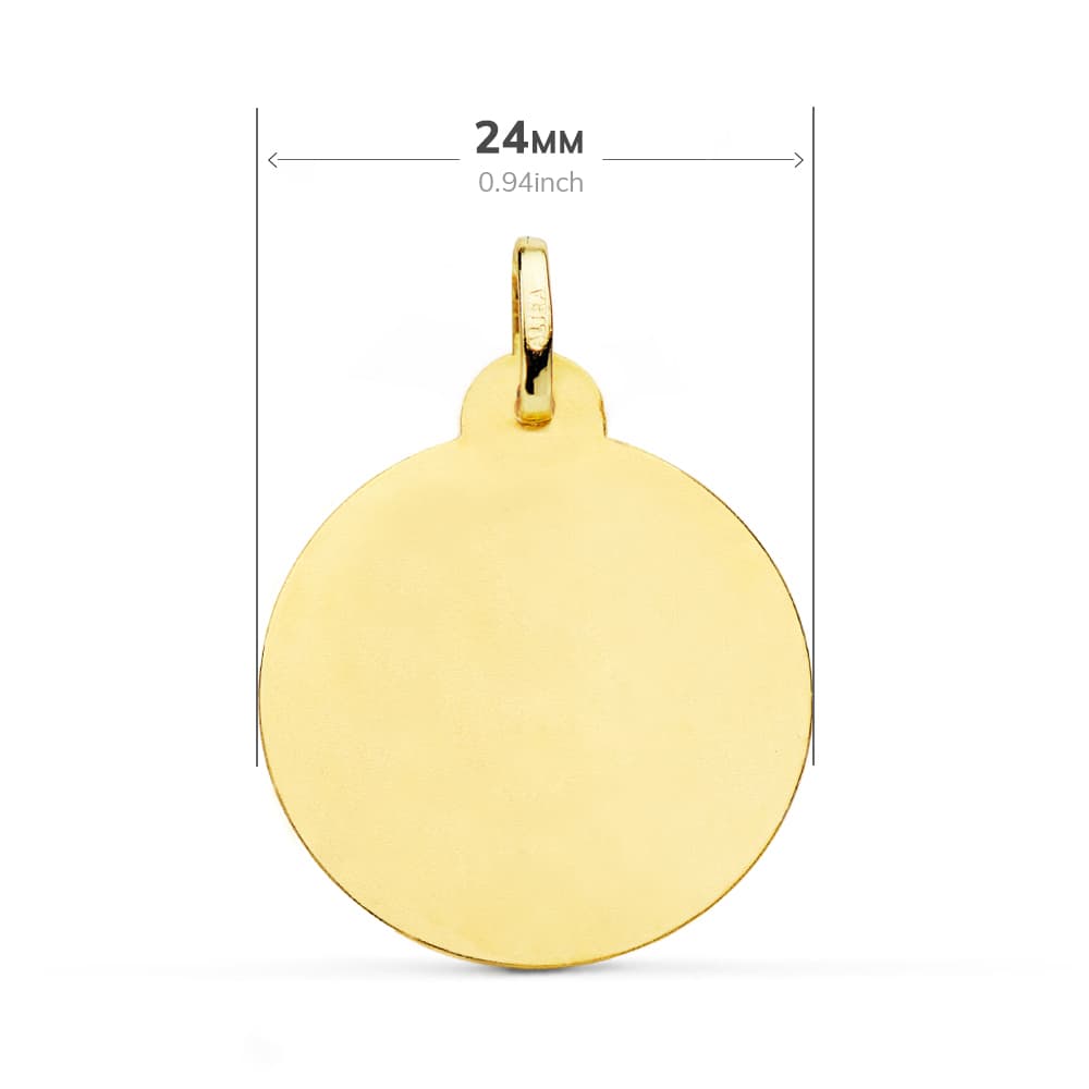 18K MEDALLA ORO AMARILLO VIRGEN NIÑA TALLADA 24 MM