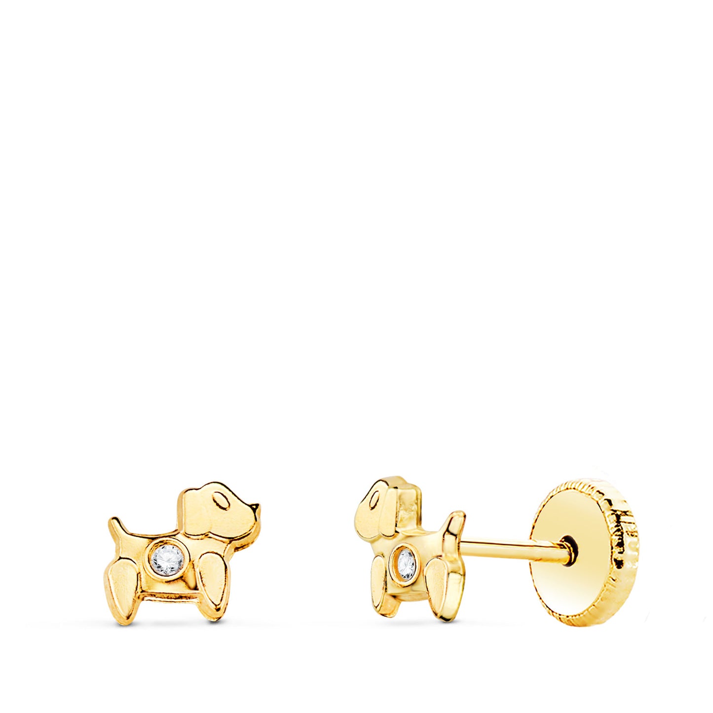 18K PENDIENTES ORO AMARILLO PERROS CON CIRCONITA 5 X 4,5 MM. CIERRE TUERCA