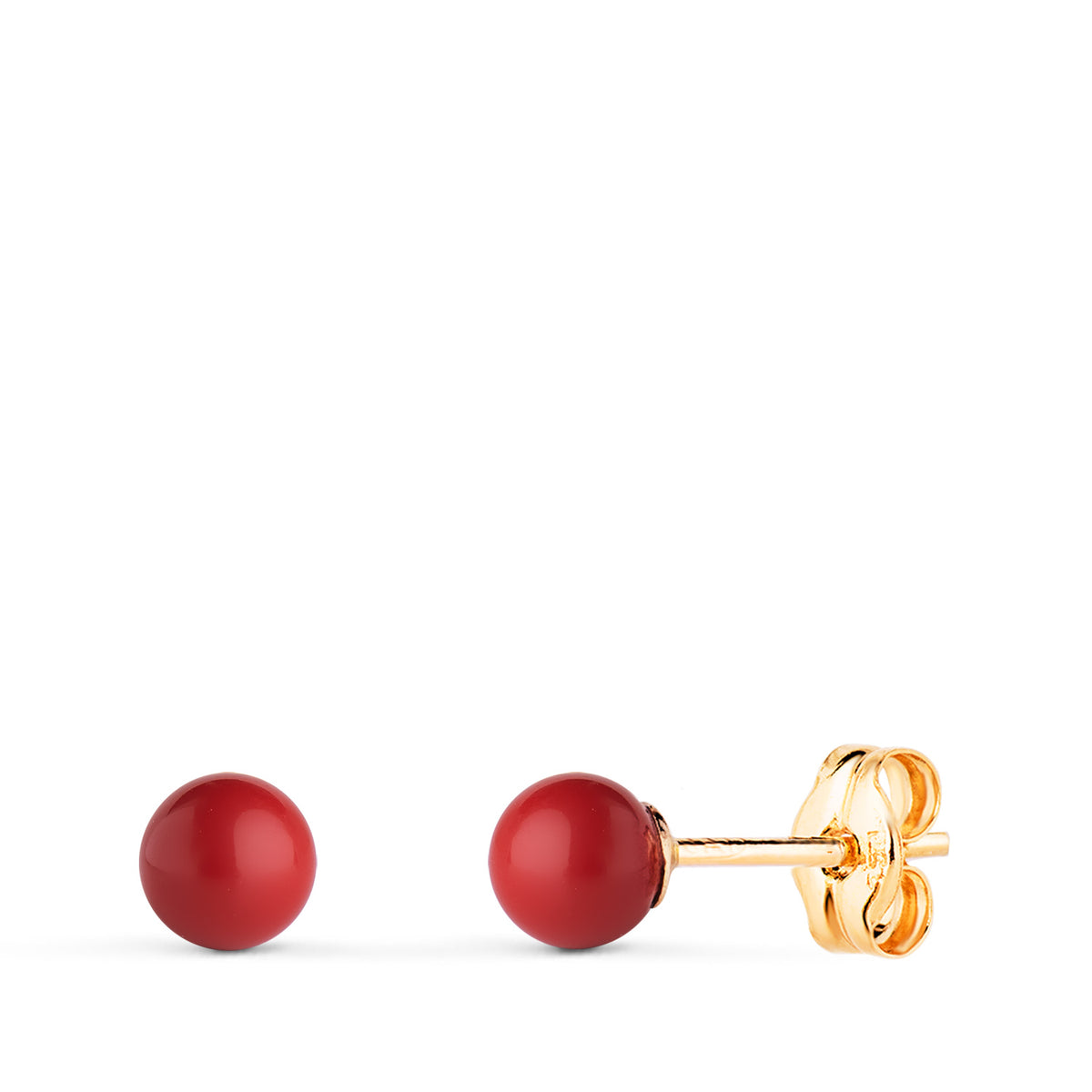 Pendientes Coral con Casquilla. Medida: 4 mm. de oro amarillo 18K