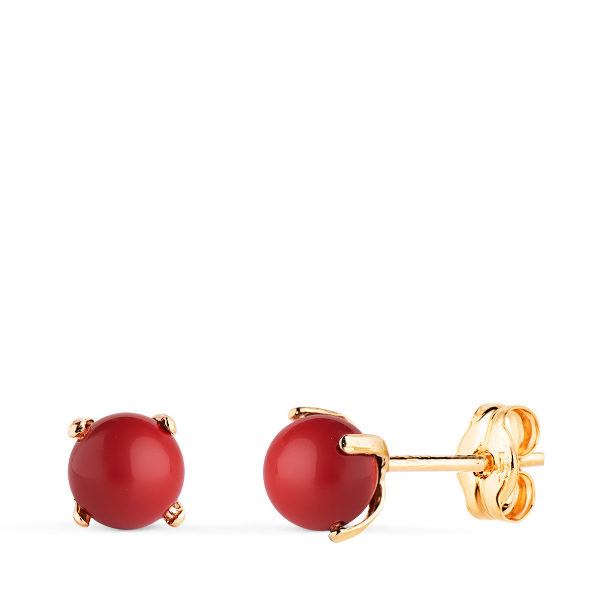 Pendientes Coral con 4 Garras. Medida: 5 mm. de oro amarillo 18K