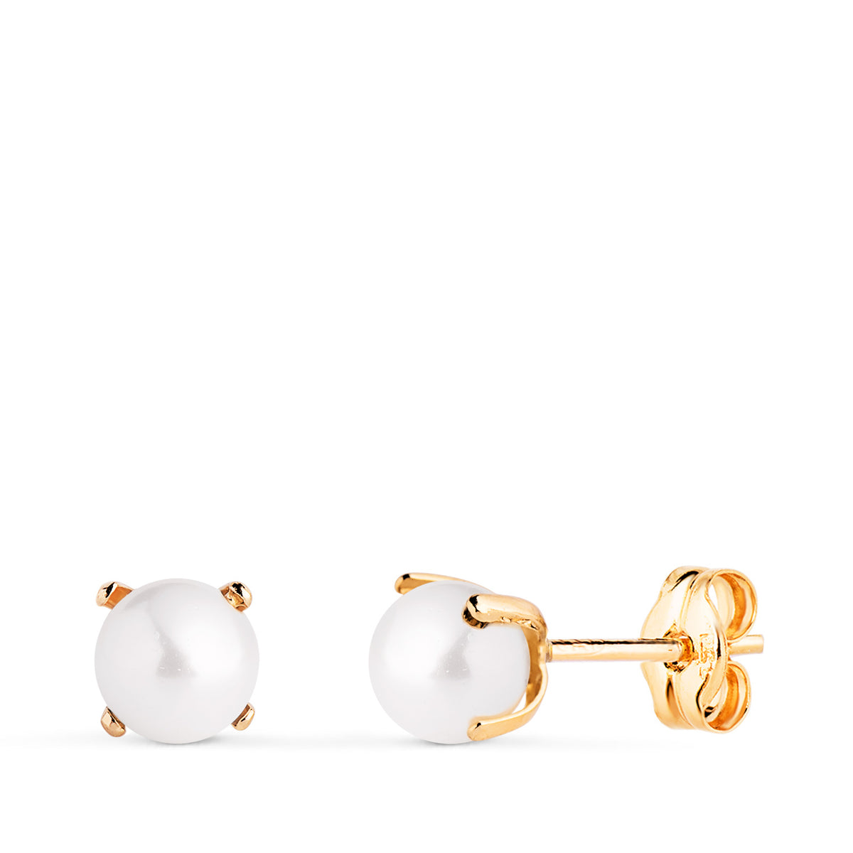 Pendientes Perla con 4 Garras. Medida: 5 mm. de oro amarillo 18K