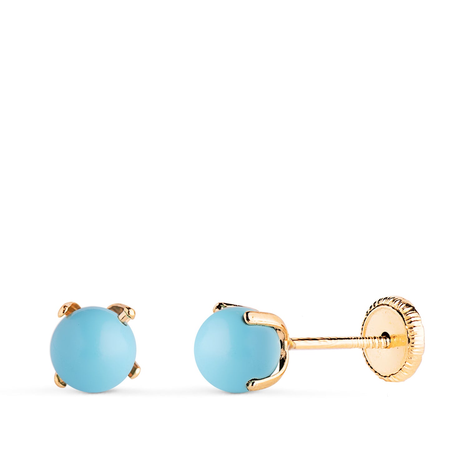 18K PENDIENTES ORO AMARILLO TURQUESA CON 4 GARRAS. MEDIDA: 5 MM. CIERRE TUERCA