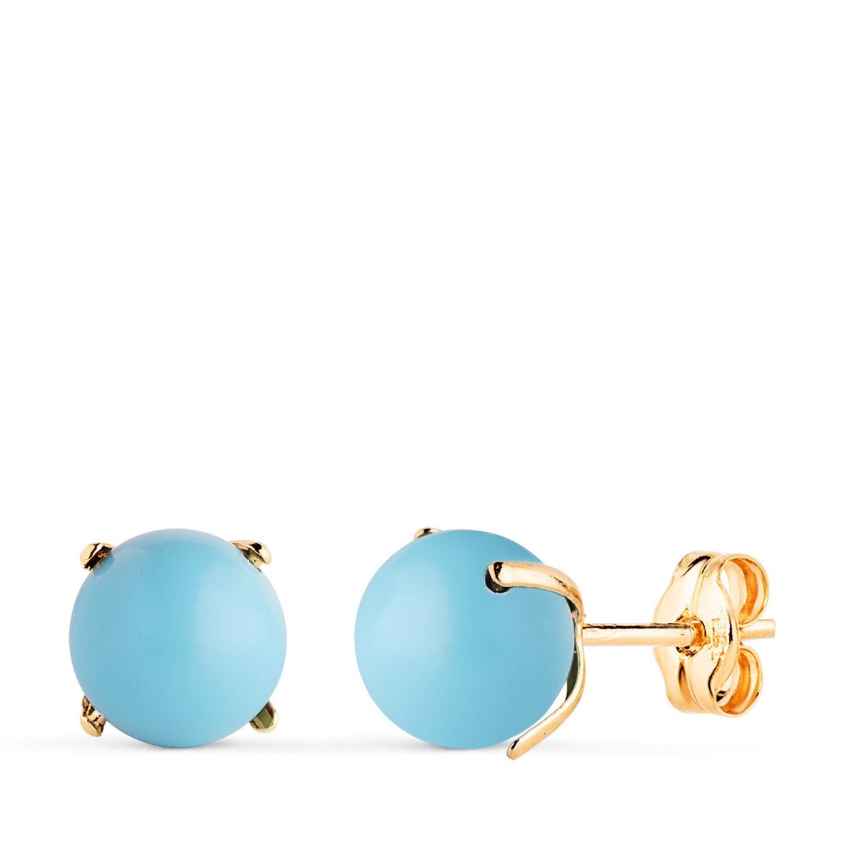 Pendientes Turquesa con 4 Garras. Medida: 7 mm. de oro amarillo 18K