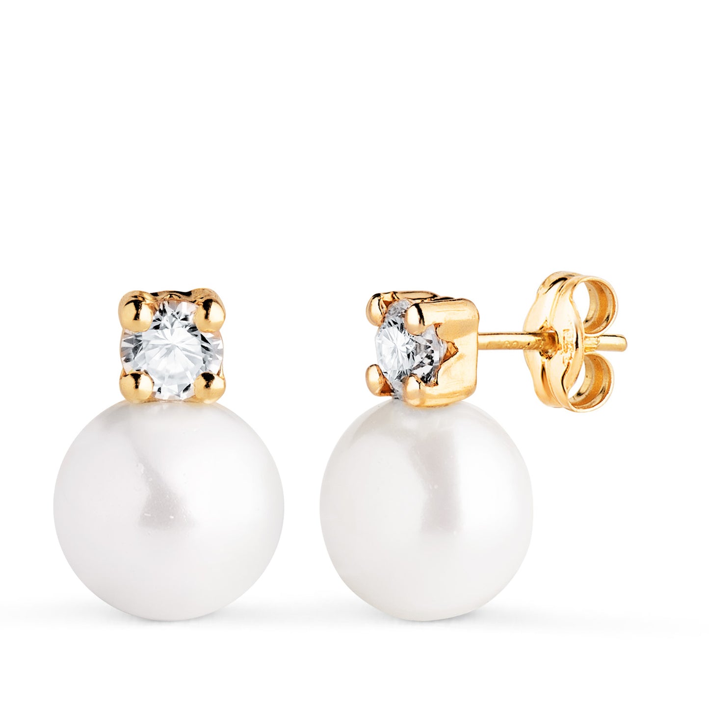 Pendientes Tu y Yo Perla con Circonita. Medida: 13 x 9 mm. de oro amarillo 18K