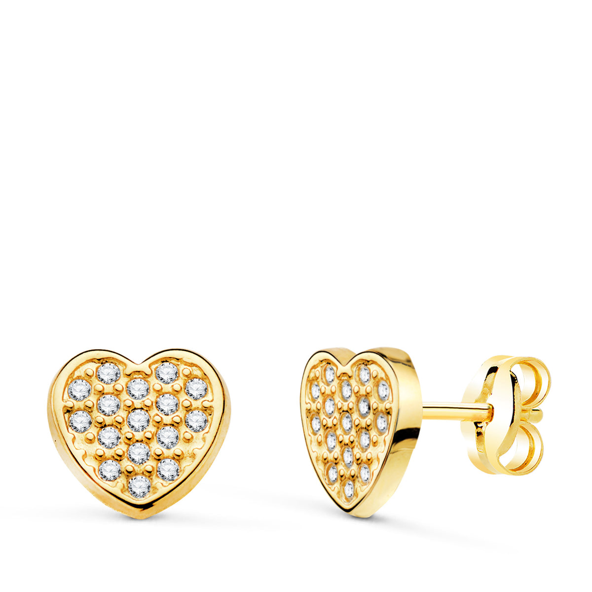 Pendientes Corazon con Circonitas. Medida: 7 x 7 mm. de oro amarillo 18K
