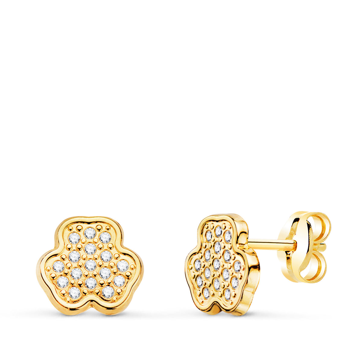 Pendientes Trebol con Circonita 7 x 6,5 mm. de oro amarillo 18K