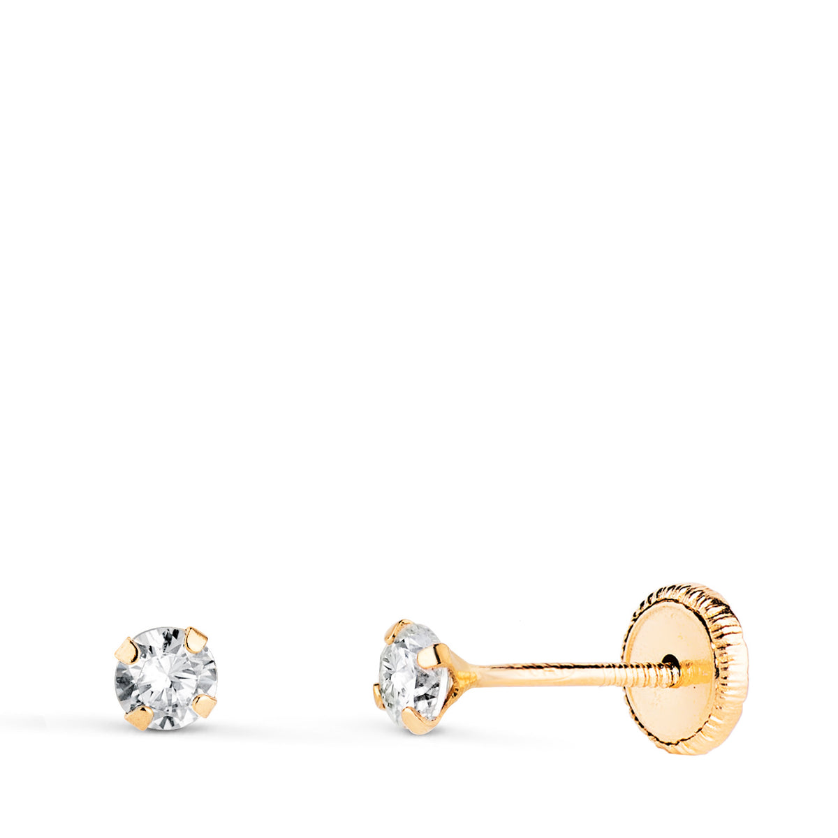 Pendientes 4 Garras con Circonita. Ancho: 3 mm Cierre Tuerca de oro amarillo 18K