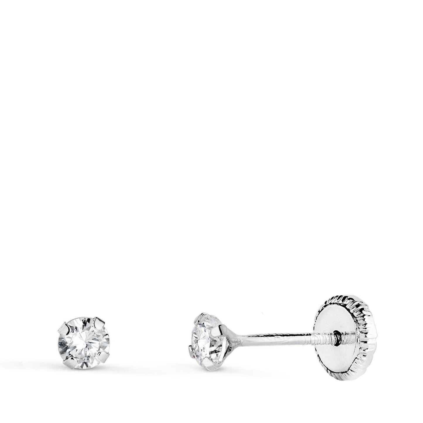 18K PENDIENTES ORO BLANCO 4 GARRAS CON CIRCONITA. ANCHO: 3 MM CIERRE TUERCA