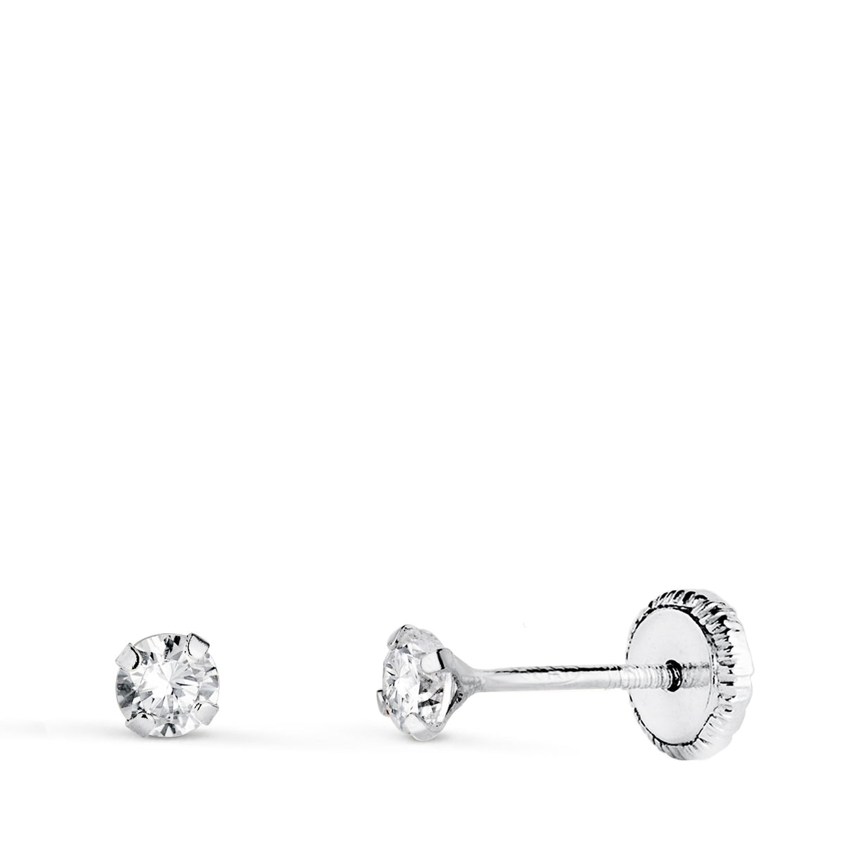 Pendientes 4 Garras con Circonita. Ancho: 3 mm Cierre Tuerca de oro blanco 18K