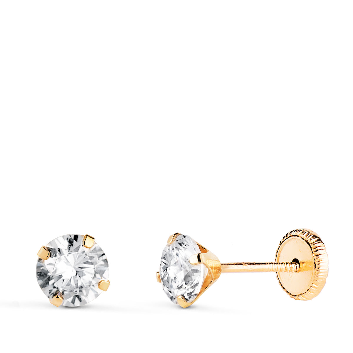 Pendientes 4 Garras con Circonita. Ancho: 5 mm Cierre Tuerca de oro amarillo 18K