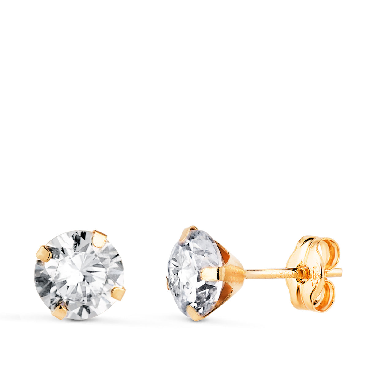 Pendientes 4 Garras con Circonita. Ancho: 6 mm de oro amarillo 18K