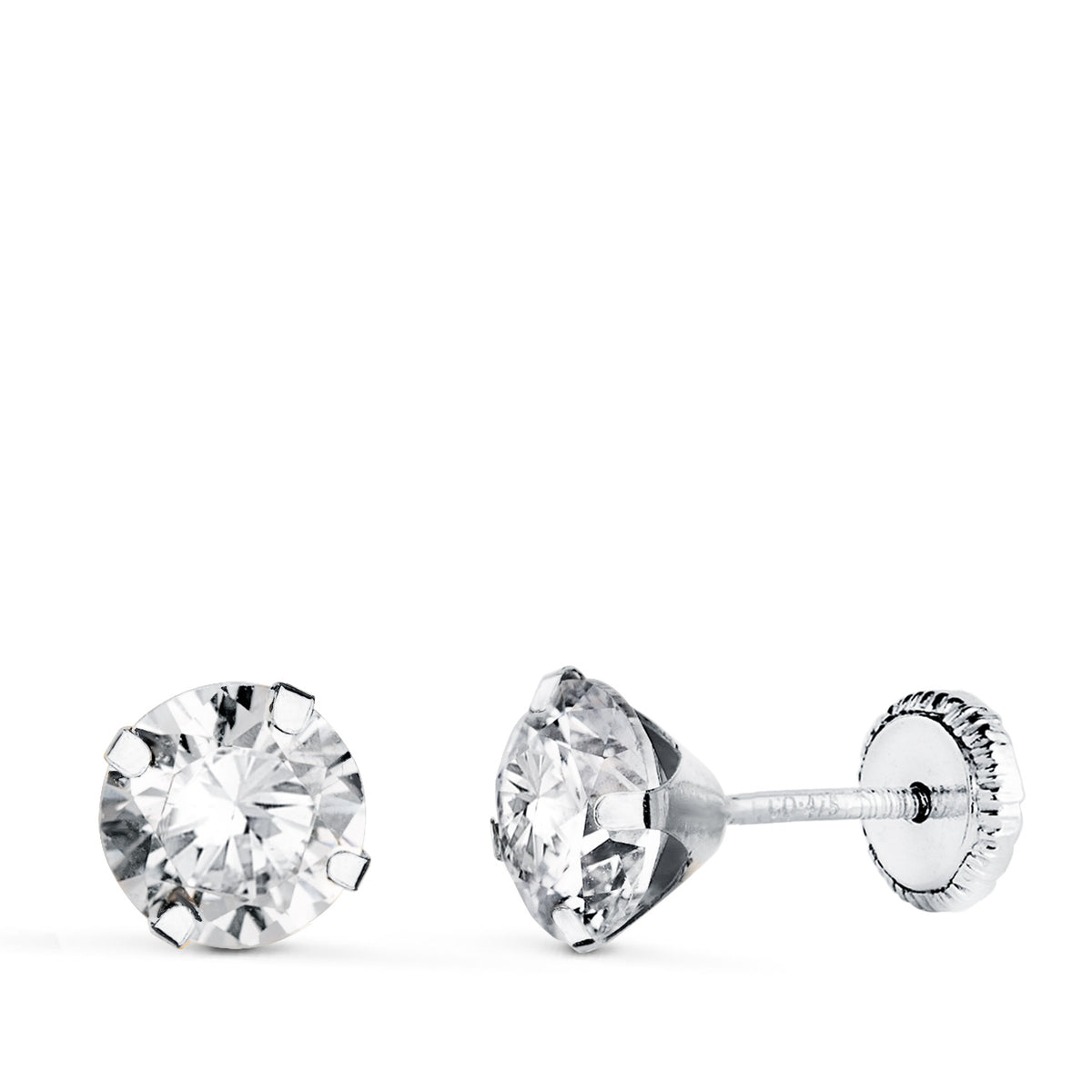 Pendientes 4 Garras con Circonita. Ancho: 6 mm Cierre Tuerca de oro blanco 18K