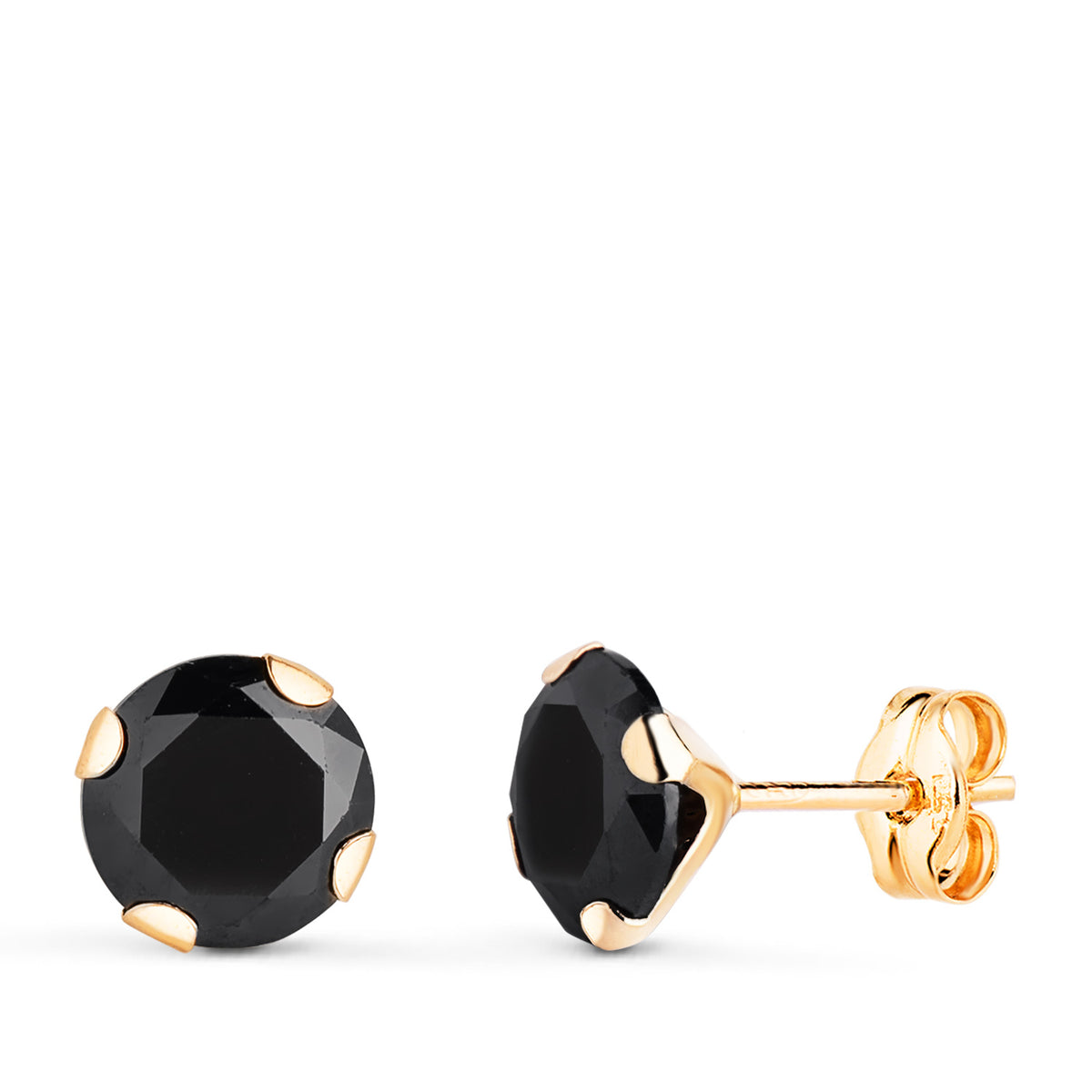 Pendientes 4 Garras con Circonita Negra. Ancho: 7 mm de oro amarillo 18K
