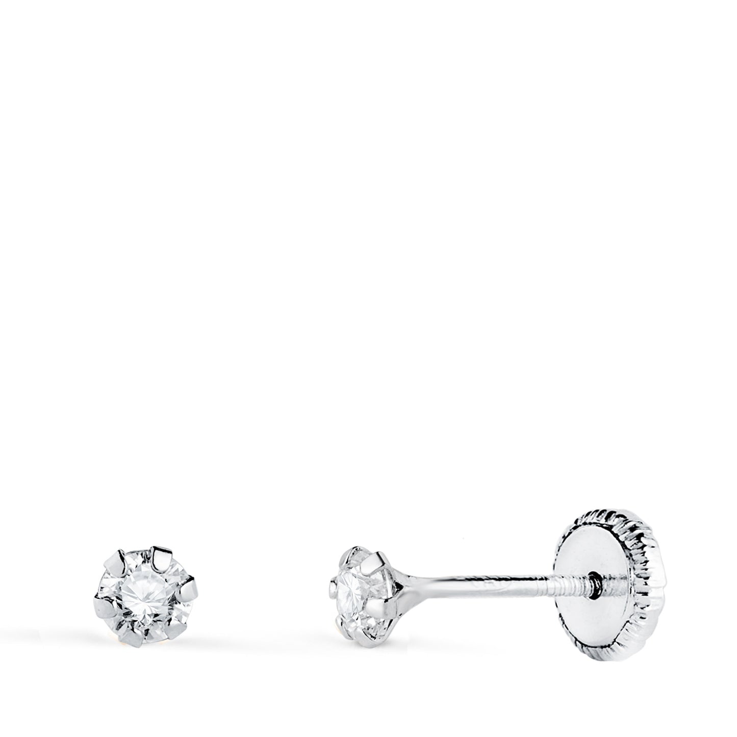 18K PENDIENTES ORO BLANCO 6 GARRAS CON CIRCONITA. ANCHO: 3 MM CIERRE TUERCA