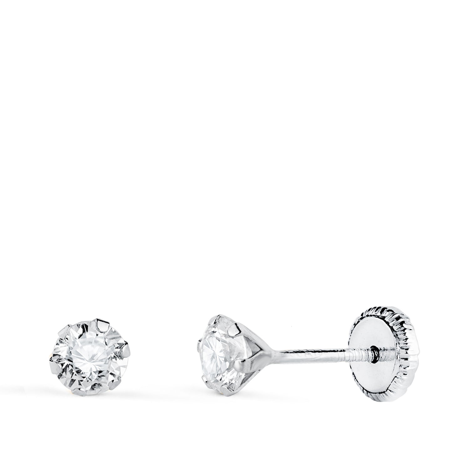 18K PENDIENTES ORO BLANCO 6 GARRAS CON CIRCONITA. ANCHO: 4 MM CIERRE TUERCA